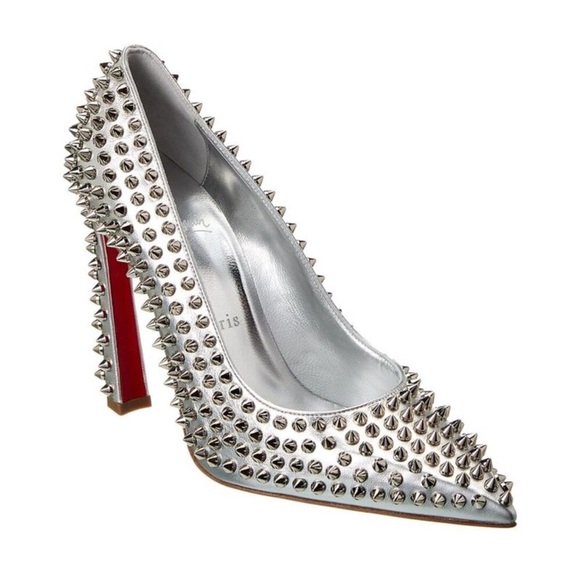 Christian Louboutin Condora Spikes 100 Silver Leather Pump High Heels Size 40